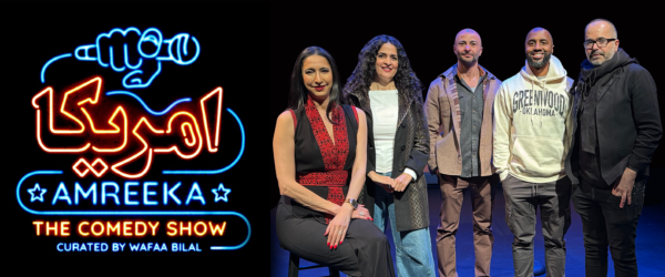 A logo that says "Amreeka the comedy show" and to the right, 5 people standing